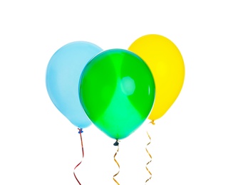 Photo of Colorful balloons on white background. Party time