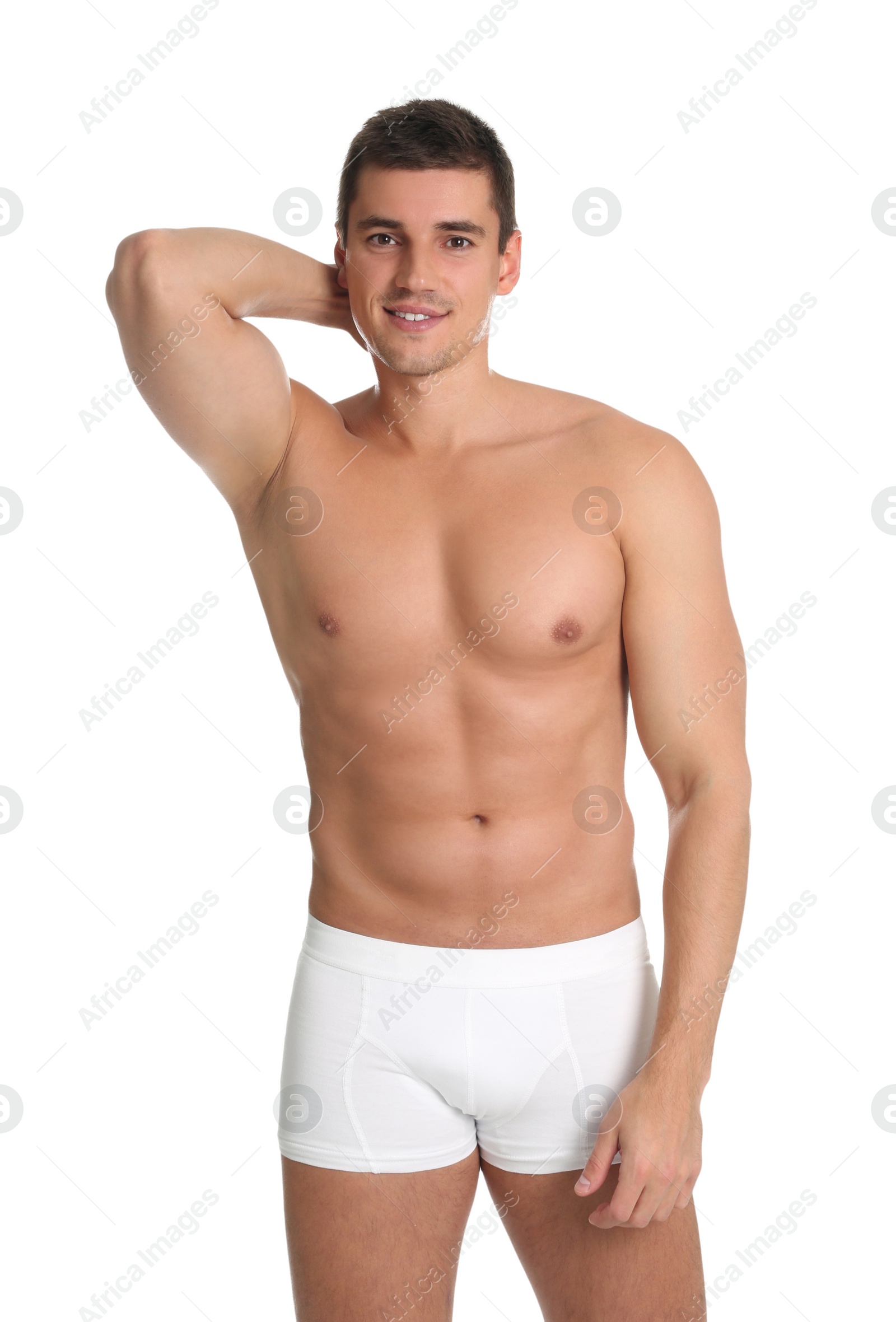 Photo of Man with sexy body on white background