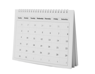 Paper calendar isolated on white. Planning concept