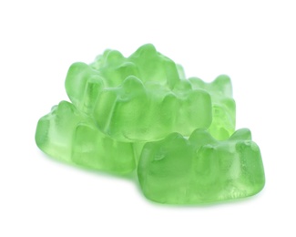 Pile of delicious jelly bears on white background