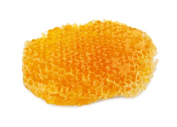 Photo of Piece of natural honeycomb with tasty honey isolated on white