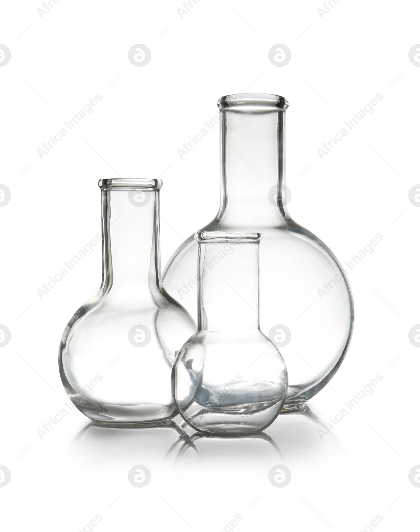 Photo of Empty Florence flasks on table. Laboratory analysis