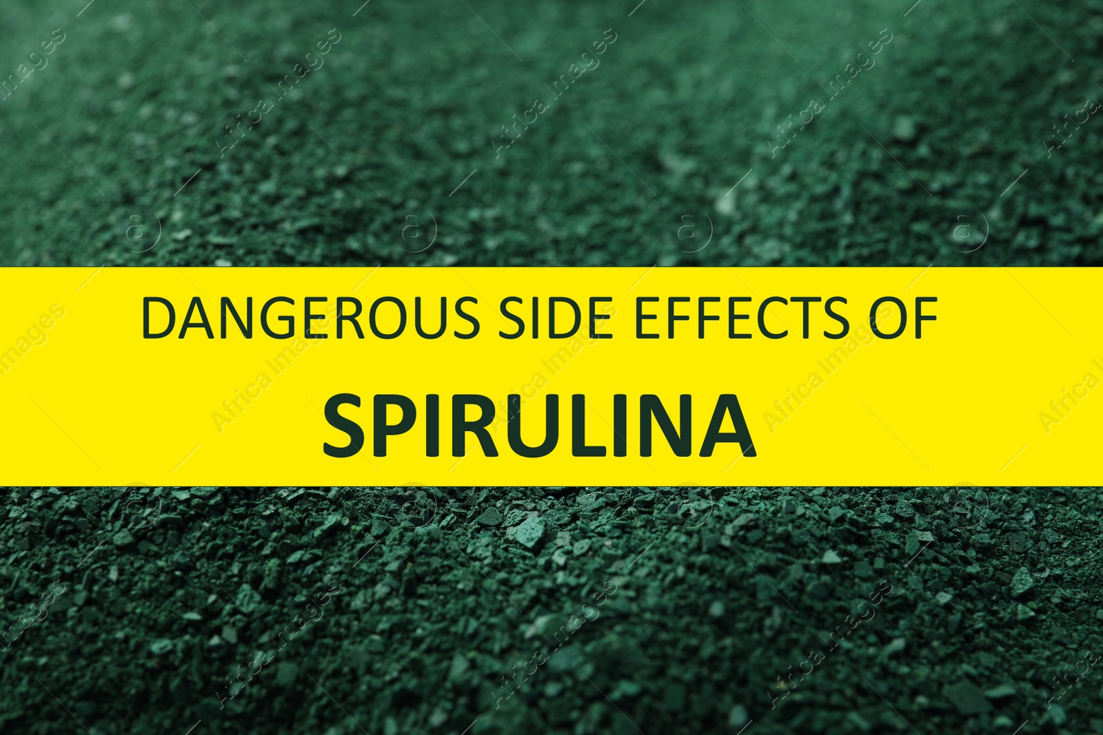 Image of Green spirulina algae powder as background, closeup. Side effects 