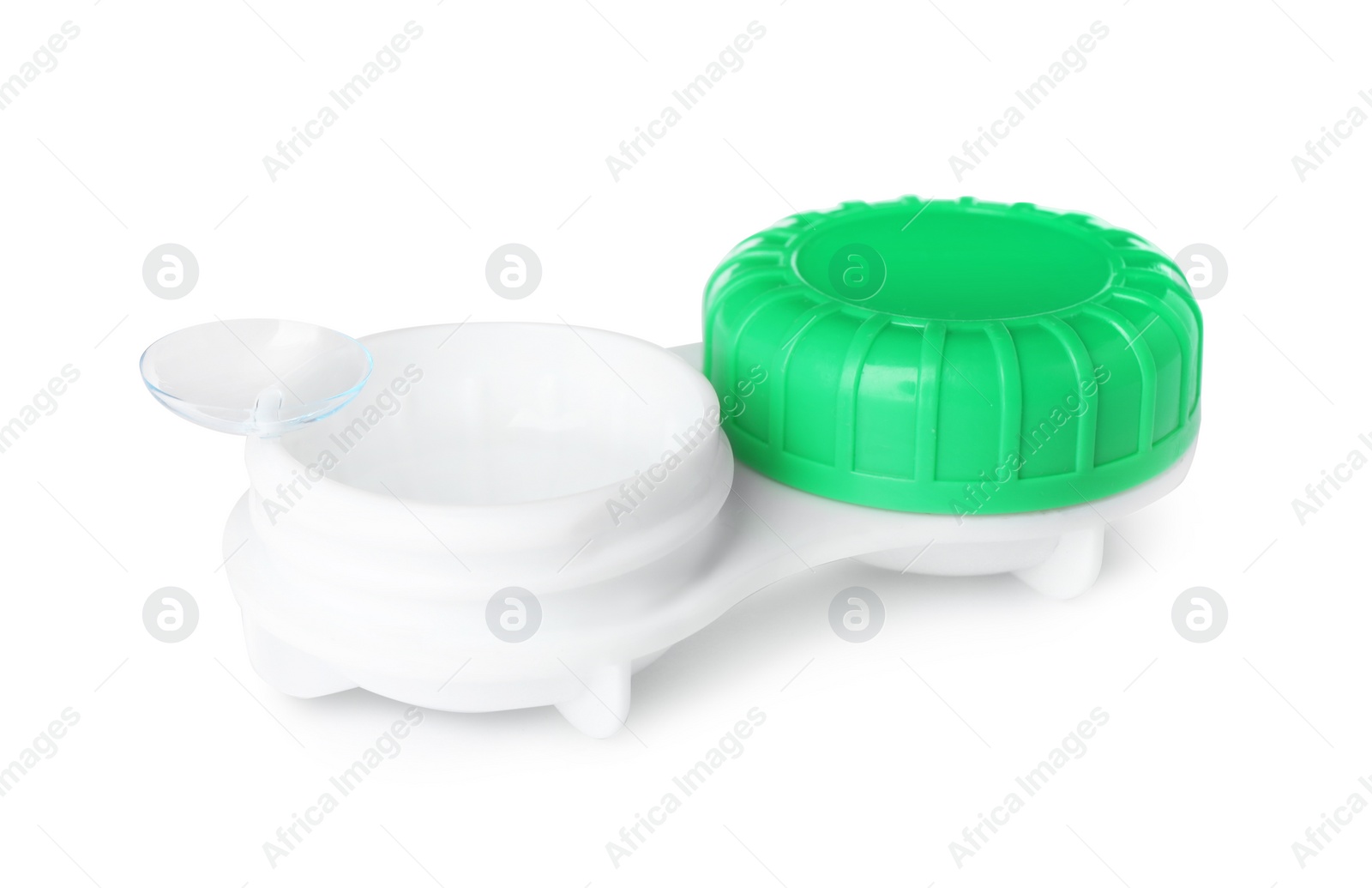 Photo of Case with contact lens on white background