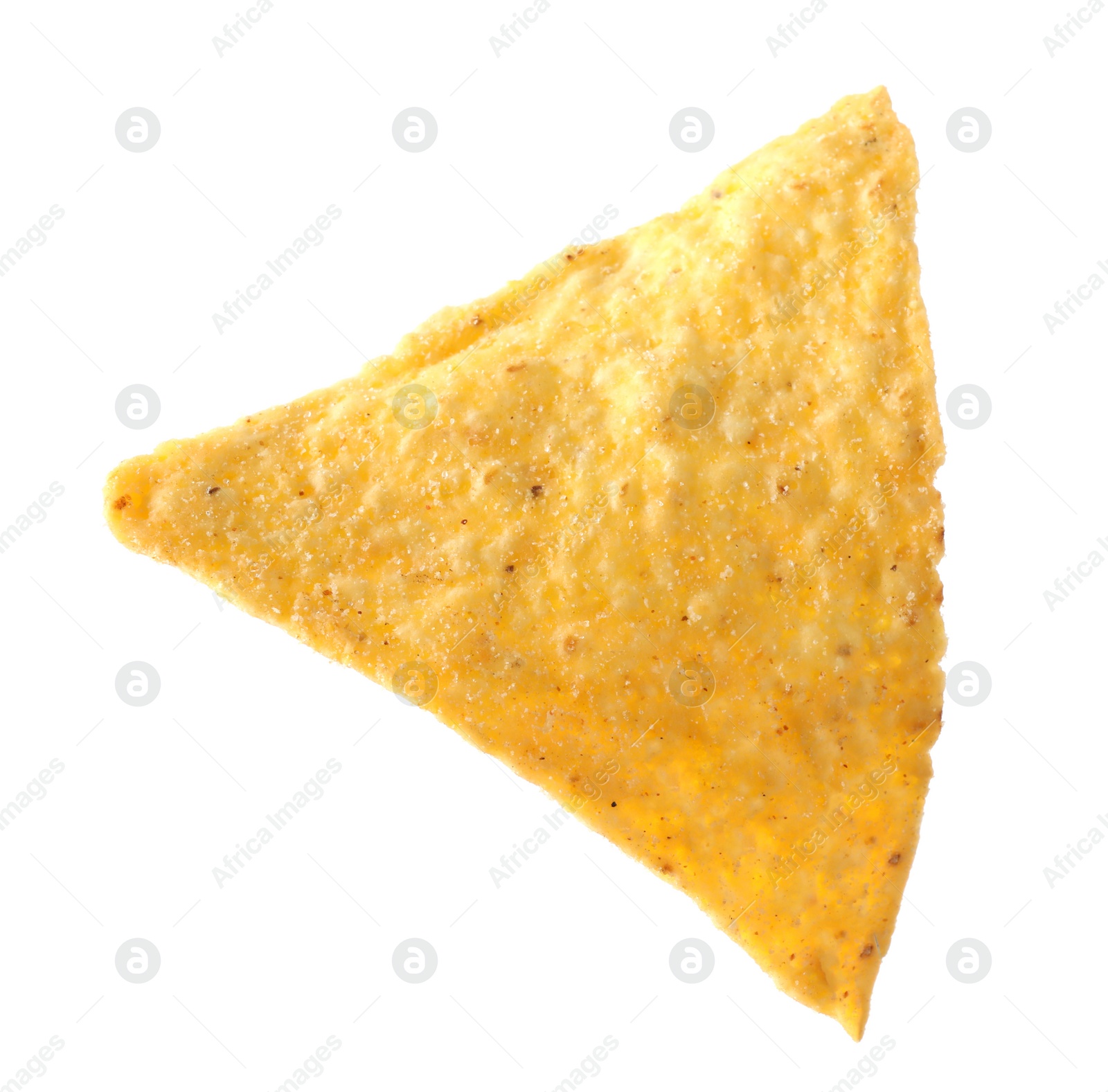 Photo of Tasty Mexican nacho chip on white background