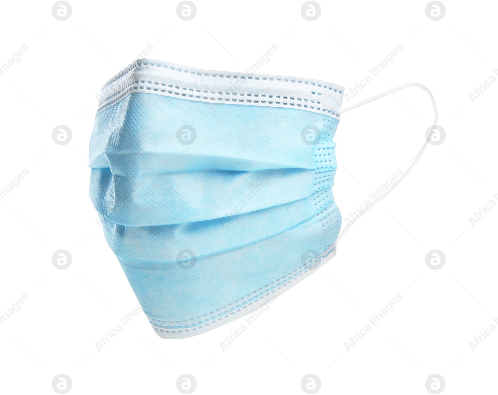 Photo of Disposable face mask isolated on white. Protective measures during coronavirus quarantine