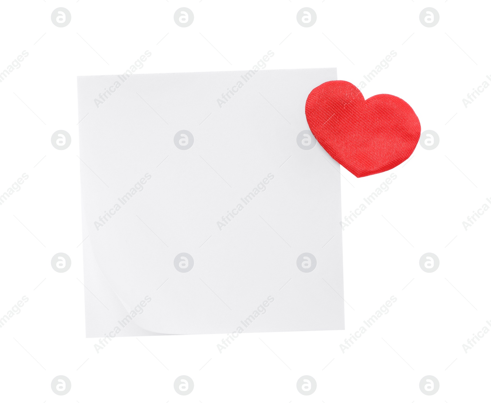 Photo of Blank card and red decorative heart on white background, top view. Valentine's Day celebration