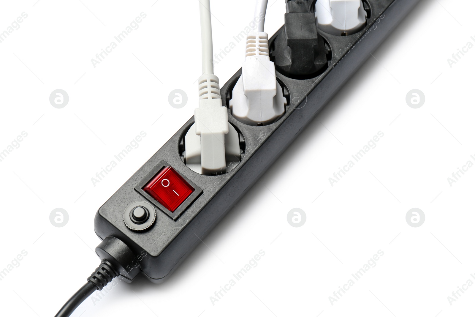 Photo of Extension cord on white background. Electrician's professional equipment