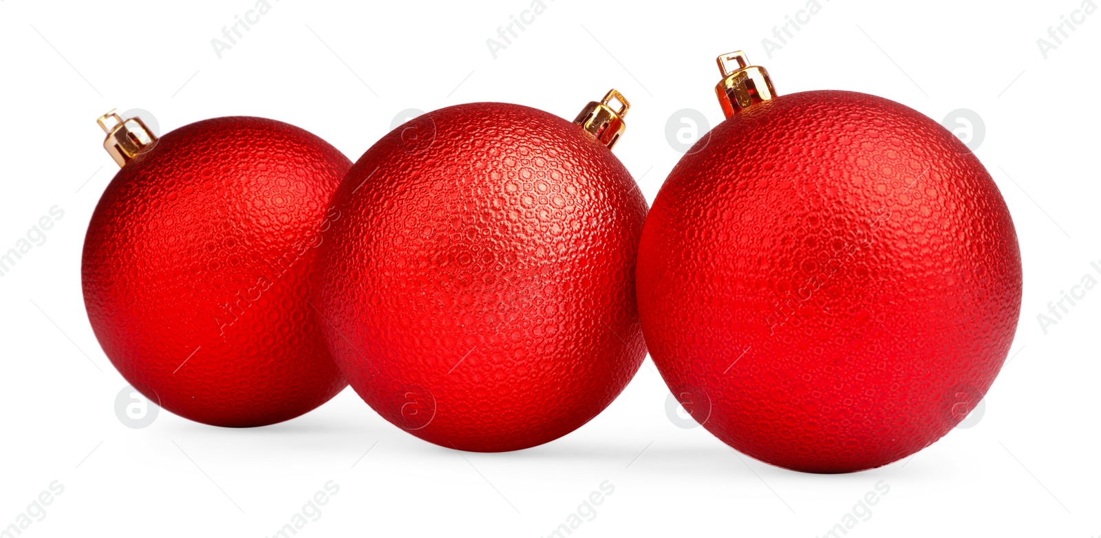 Photo of Beautiful red Christmas balls isolated on white