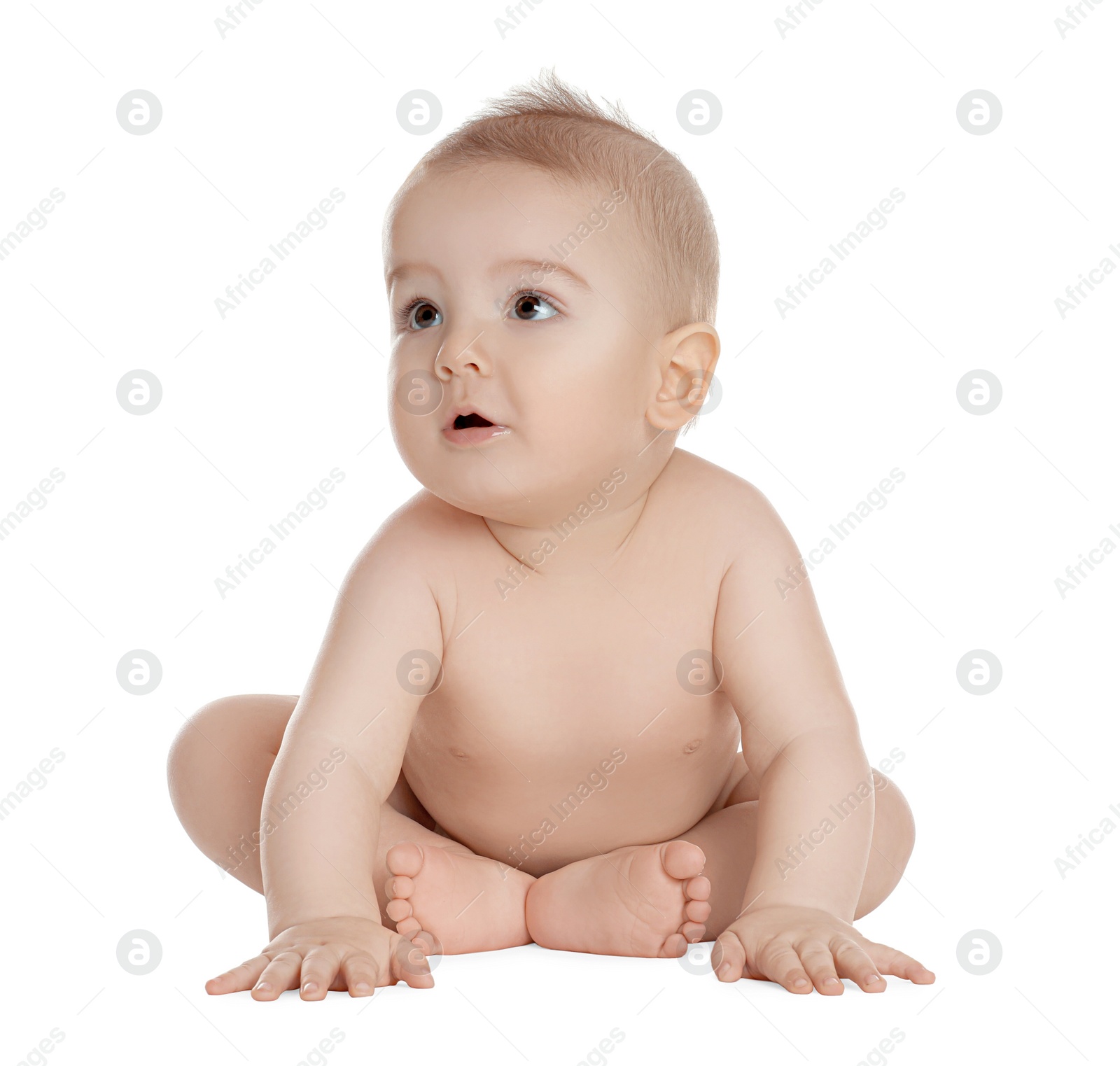 Photo of Cute healthy little baby on white background