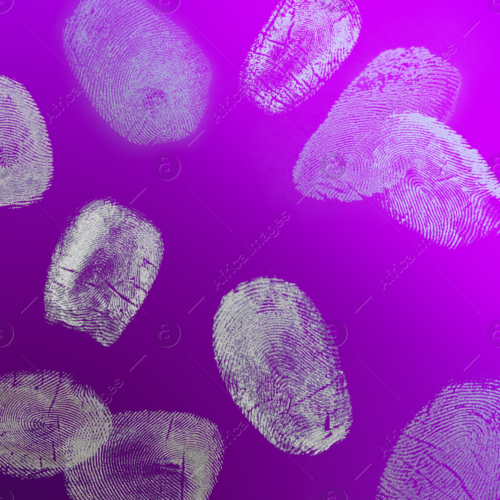 Image of Set of different fingerprints on color background 