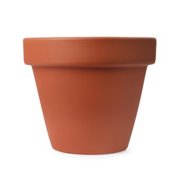 Photo of One clay flower pot isolated on white