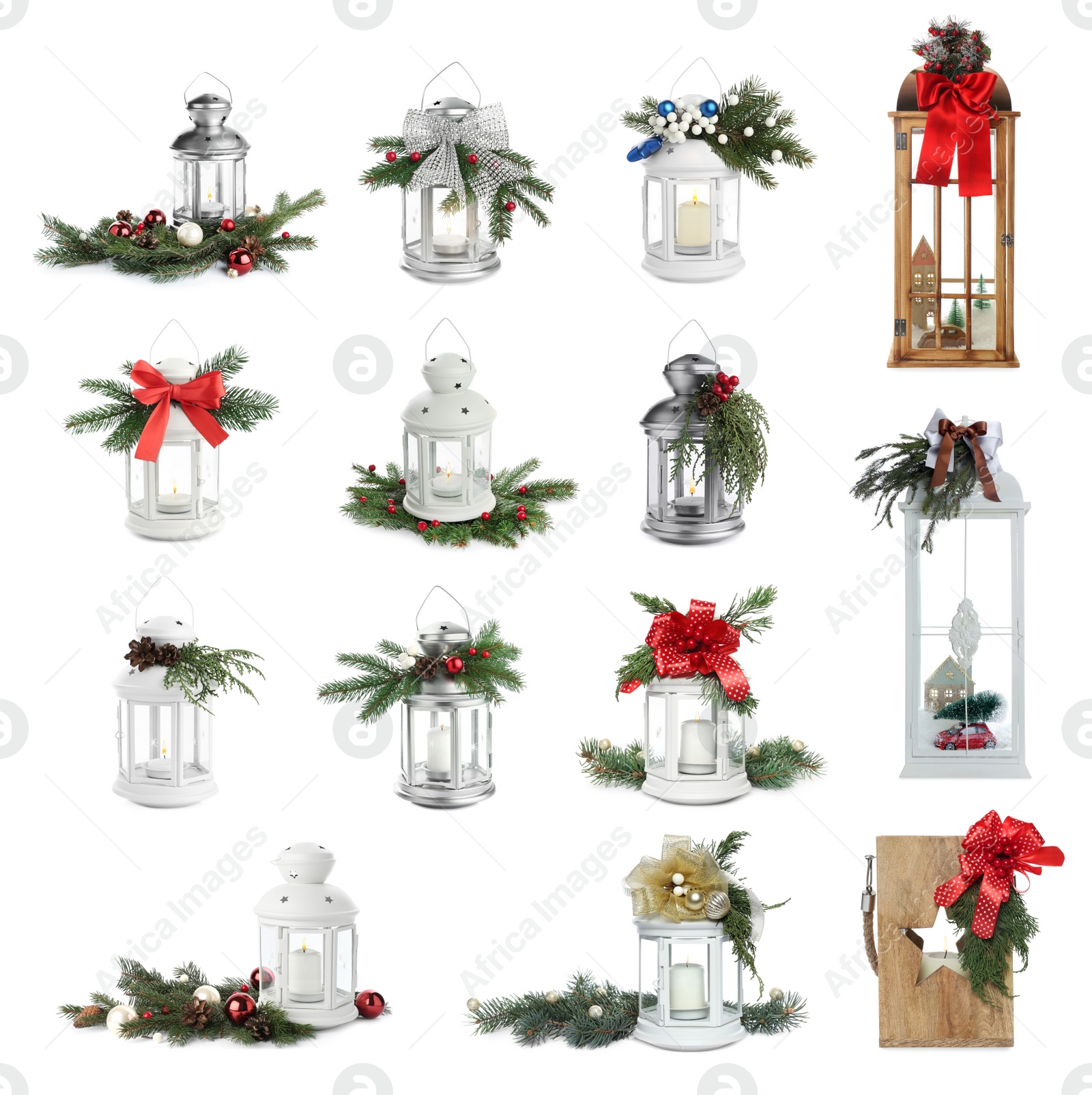 Image of Set with beautiful decorative Christmas lanterns on white background 