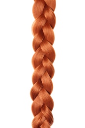 Beautiful long braid on white background. Healthy hair