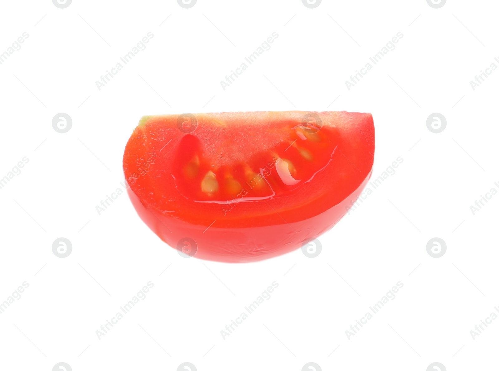 Photo of Piece of ripe cherry tomato isolated on white