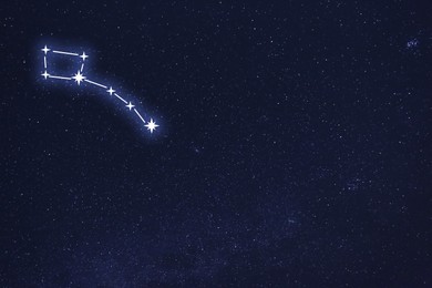 Image of Little Dipper constellation. Stick figure pattern in starry night sky
