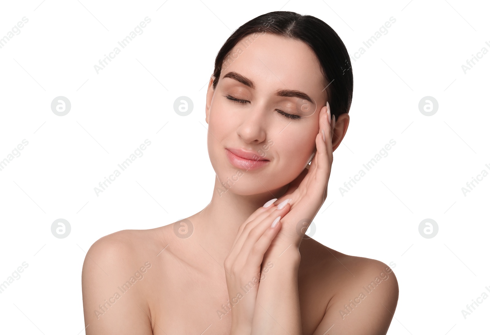 Photo of Portrait of beautiful young woman on white background