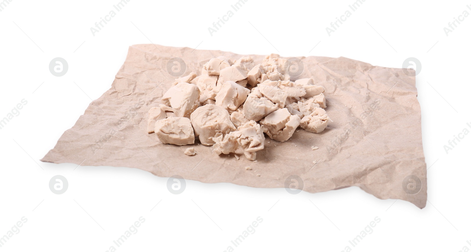 Photo of Pieces of compressed yeast isolated on white