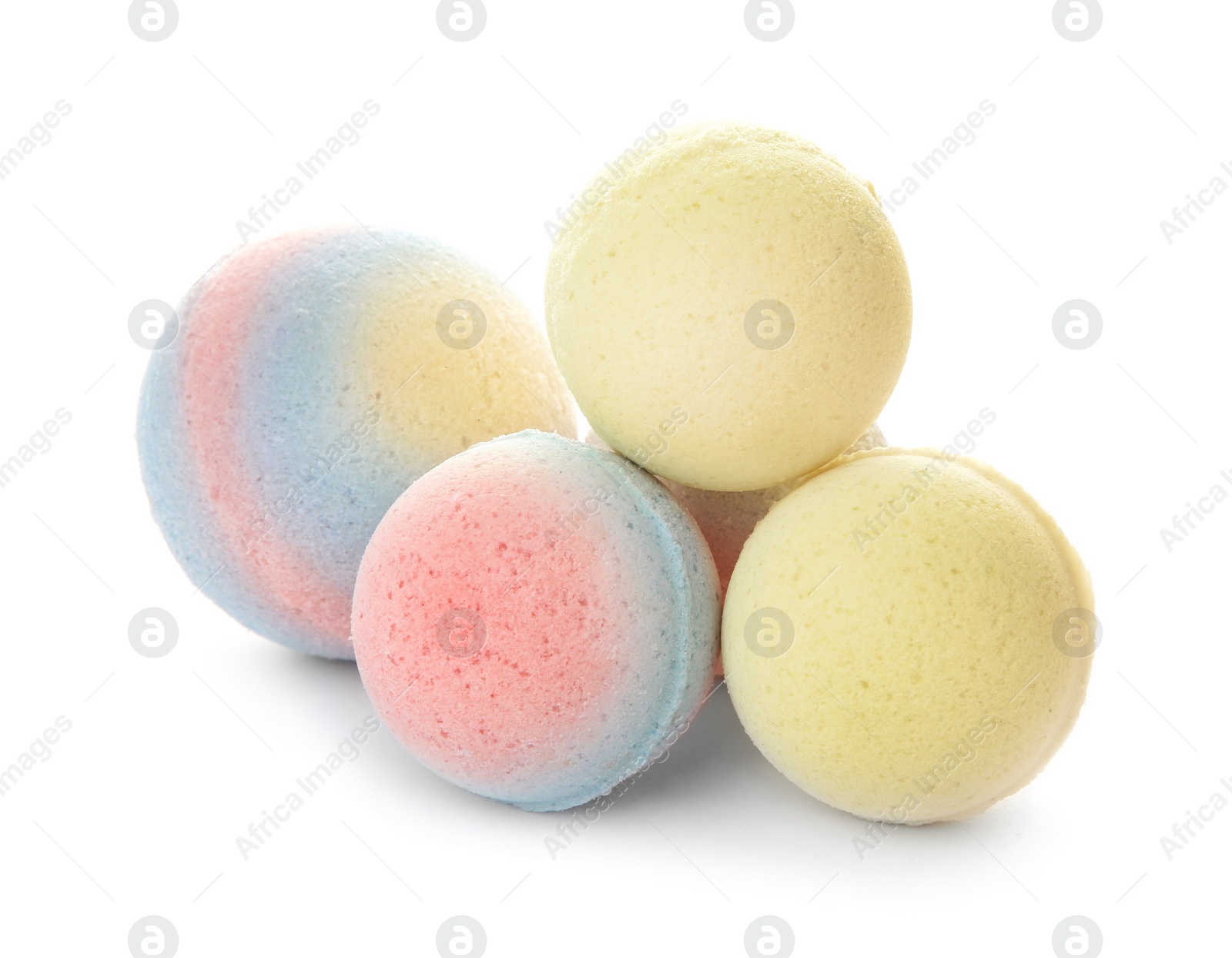 Photo of Bath bombs on white background. Beauty accessory