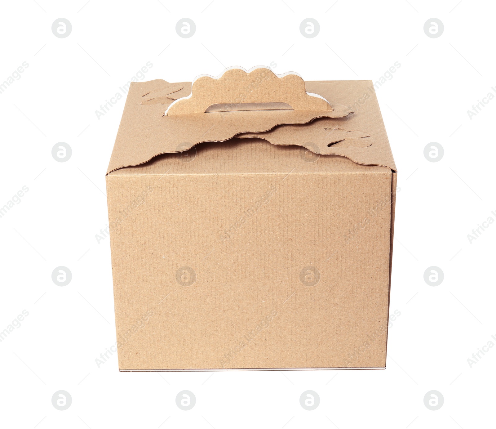 Photo of Cardboard box isolated on white, mockup for design. Food delivery