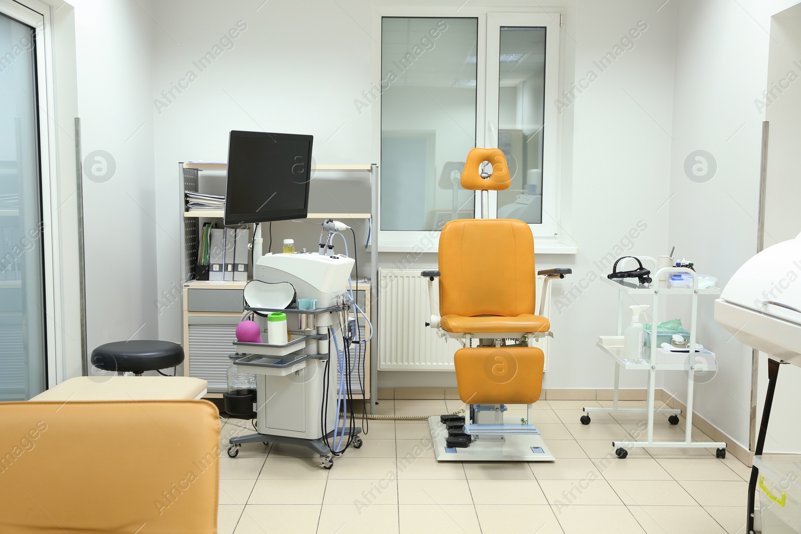 Photo of Interior of otolaryngologist's office with modern equipment in clinic