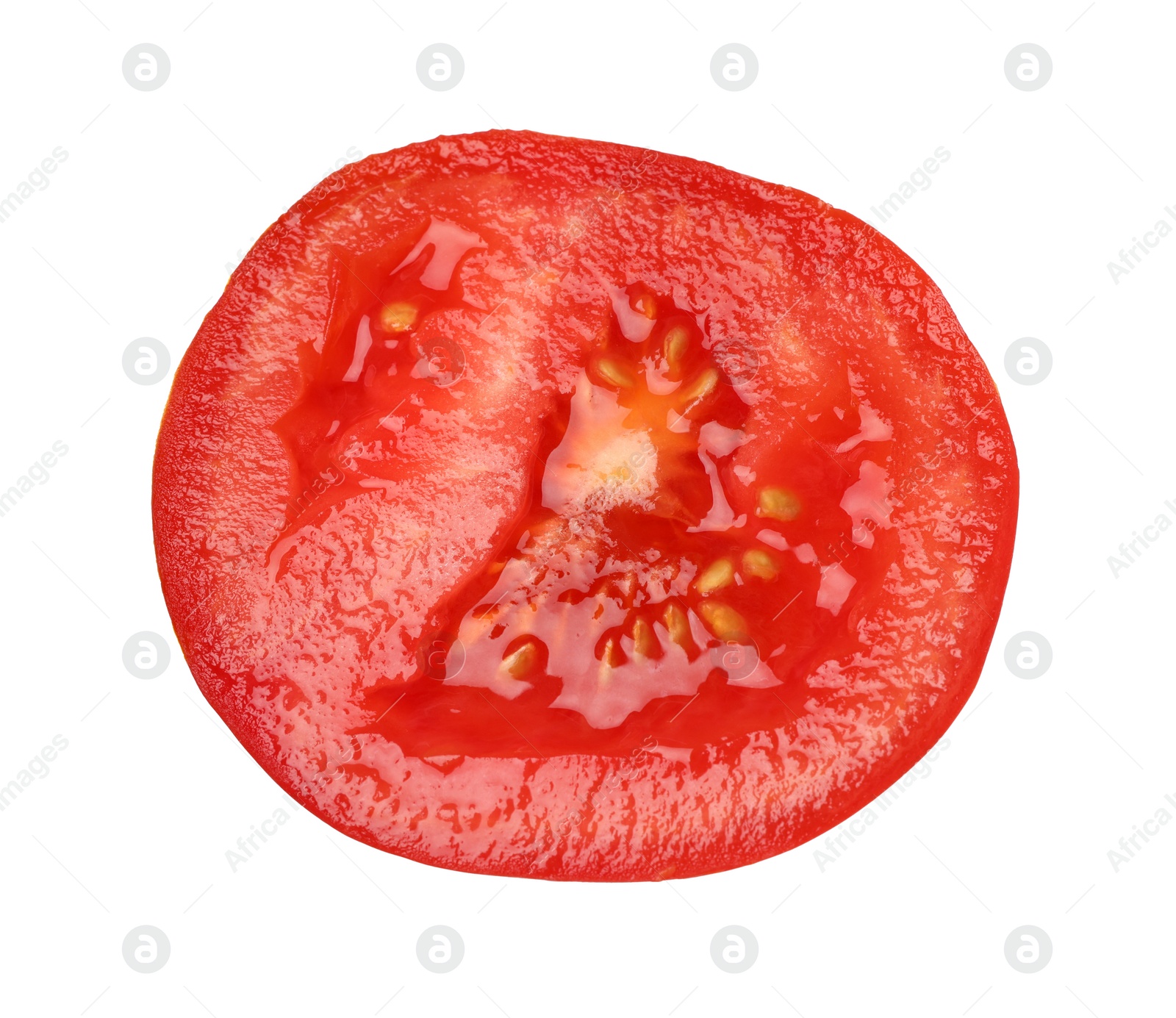 Photo of Slice of fresh ripe tomato isolated on white