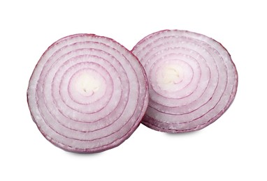 Fresh cut red onion isolated on white