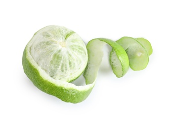 Photo of Fresh ripe lime with peel on white background