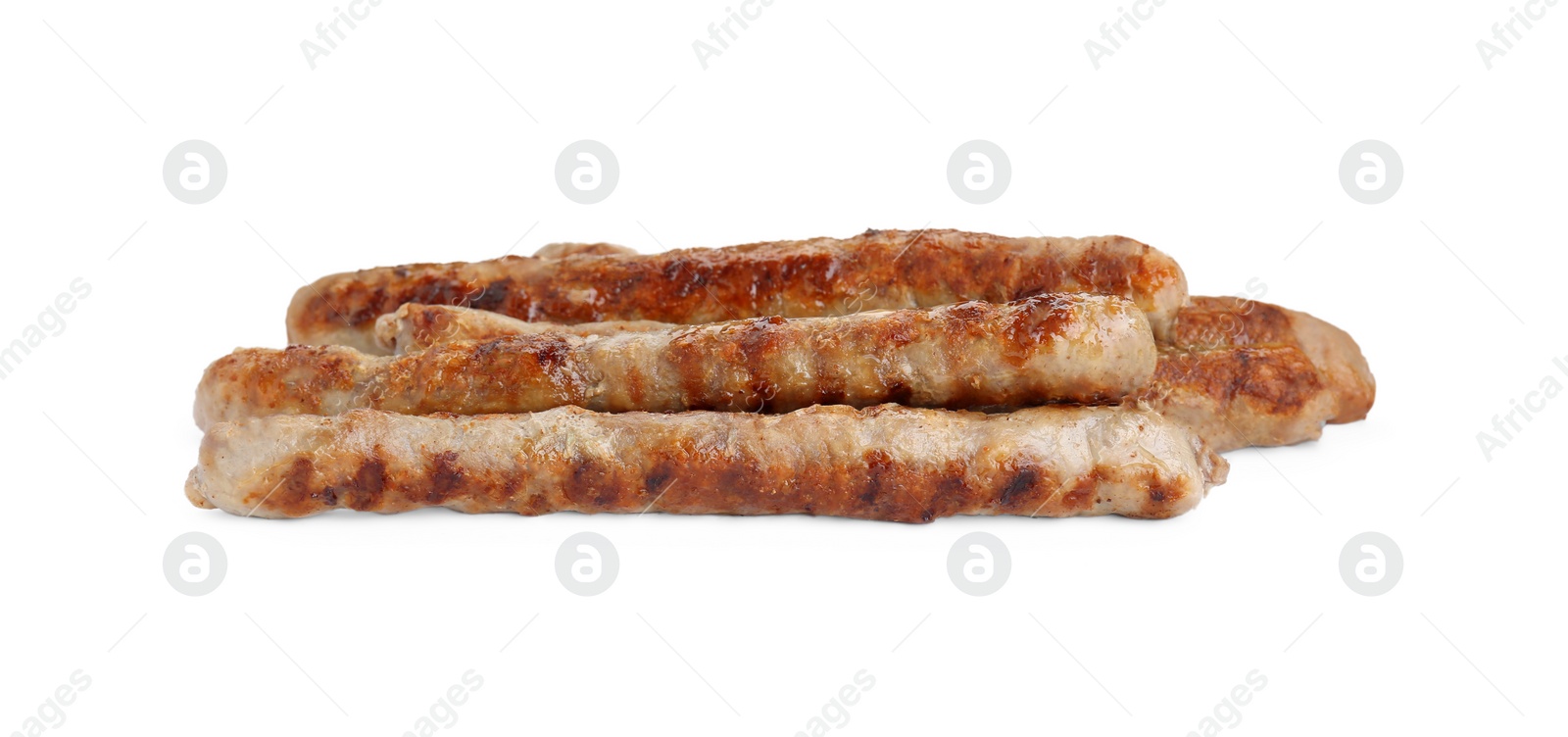 Photo of Tasty fresh grilled sausages isolated on white