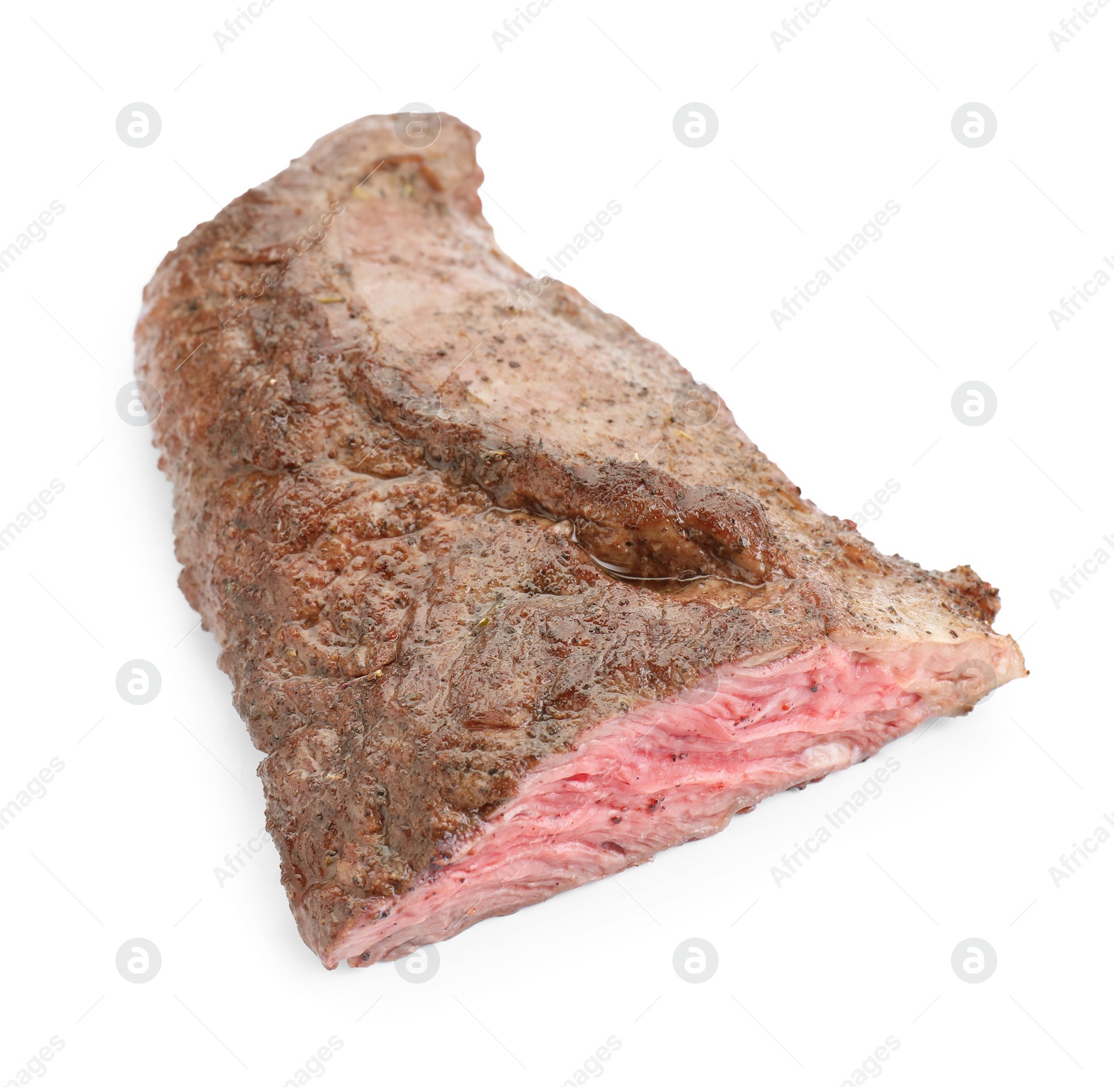 Photo of Piece of delicious grilled beef meat isolated on white