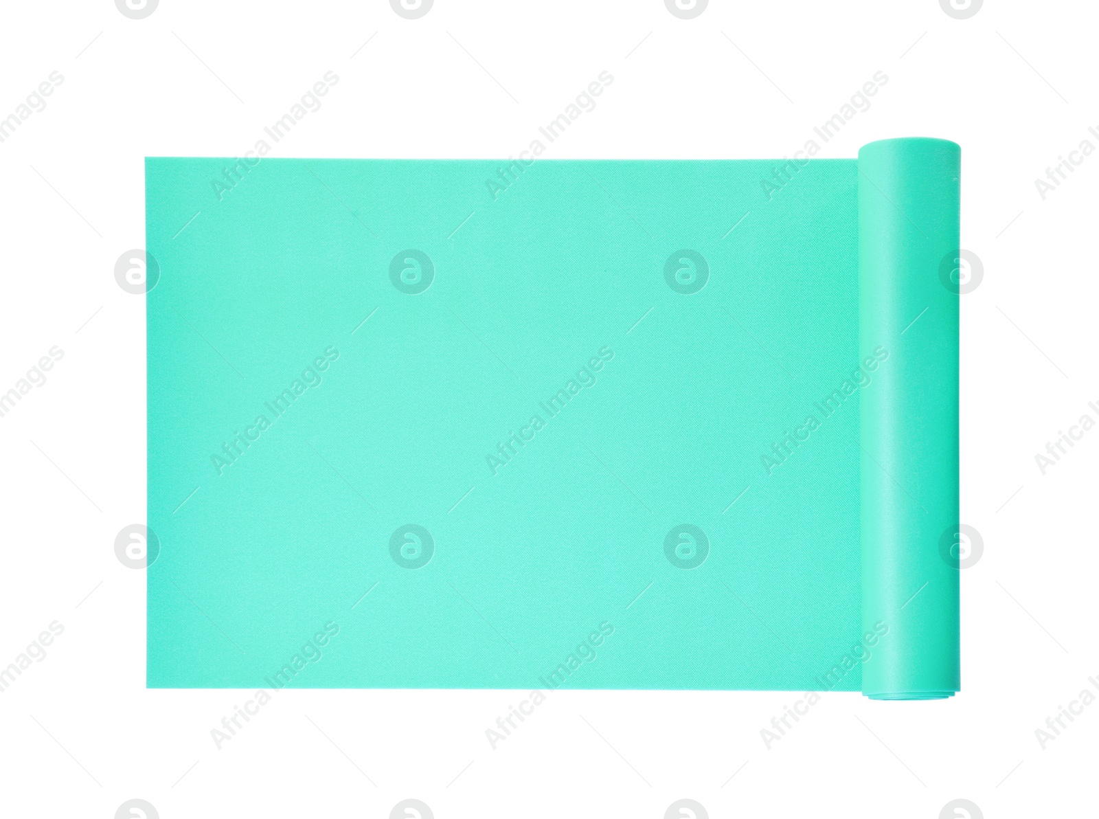 Photo of Turquoise camping mat isolated on white, top view