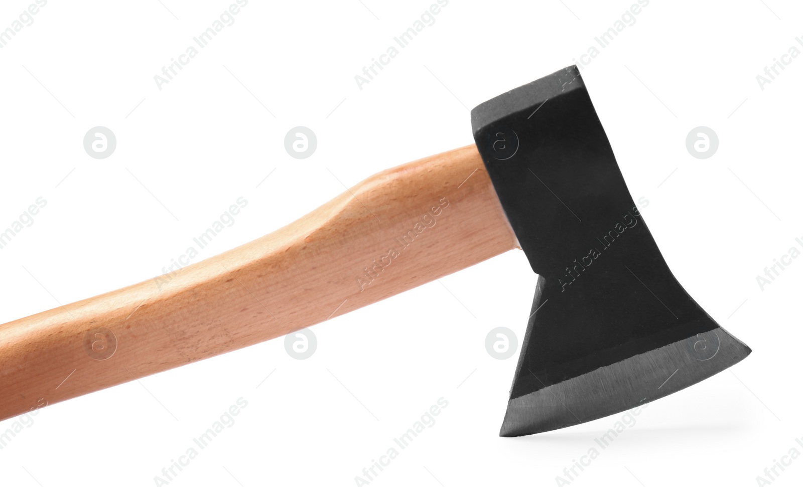 Photo of Metal ax with wooden handle isolated on white