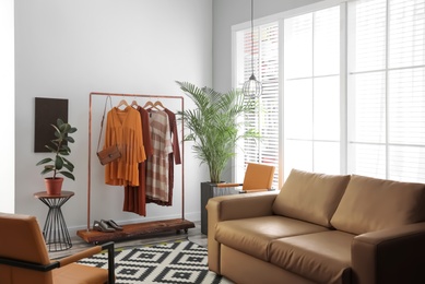 Photo of Modern living room interior with stylish leather sofa