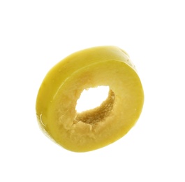 Photo of Slice of green olive on white background