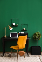 Photo of Modern stylish interior of working place. Contemporary design