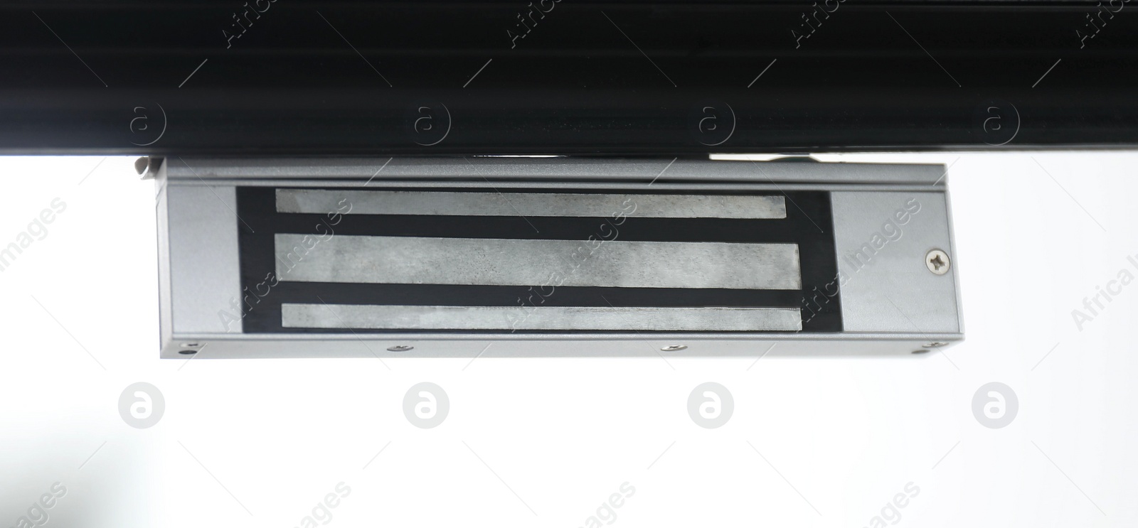 Electromagnetic door lock indoors, closeup. Home security Photo of Electromagnetic door lock indoors, closeup. Home security