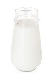 Photo of Glass jug with fresh milk isolated on white