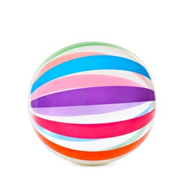 Photo of Bright inflatable ball on white background. Summer holidays