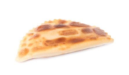 Photo of Delicious fried cheburek isolated on white. Traditional pastry