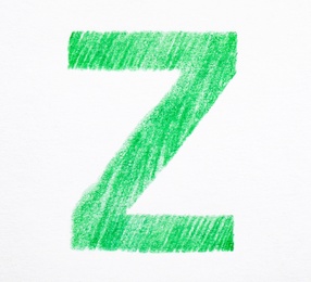 Photo of Letter Z written with green pencil on white background