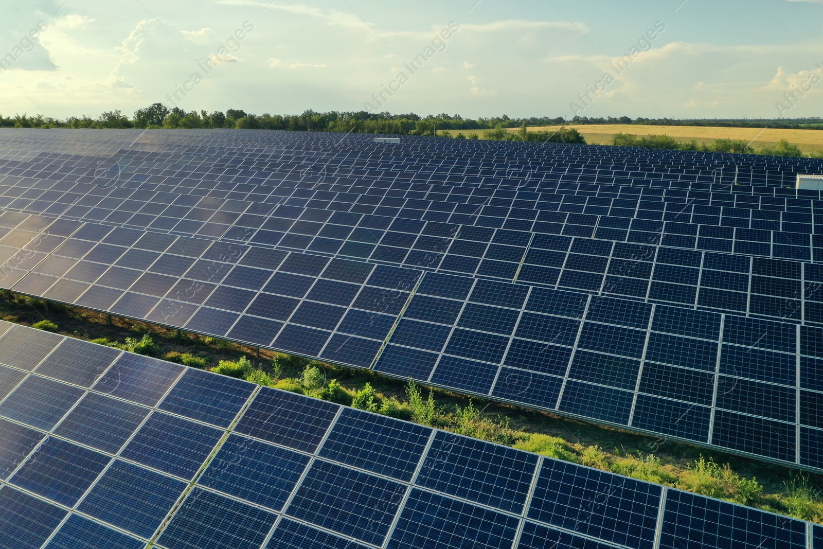 Photo of Solar panels installed outdoors. Alternative energy source