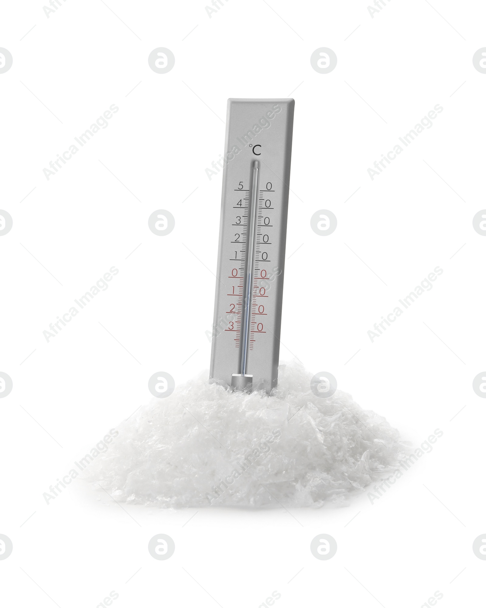 Photo of Weather thermometer in snow against white background