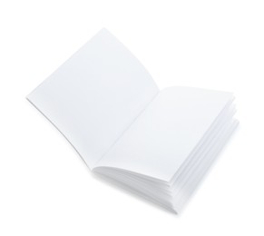 Photo of Open blank paper brochure isolated on white. Mockup for design