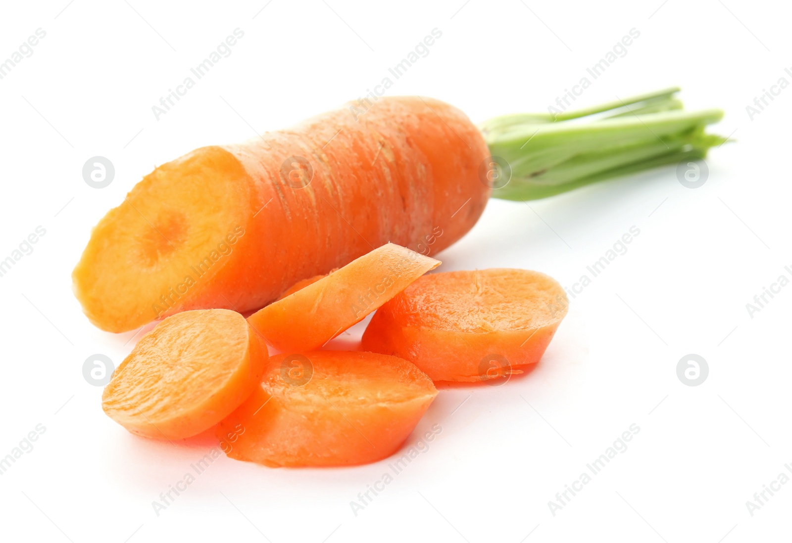 Photo of Ripe sliced carrot on white background