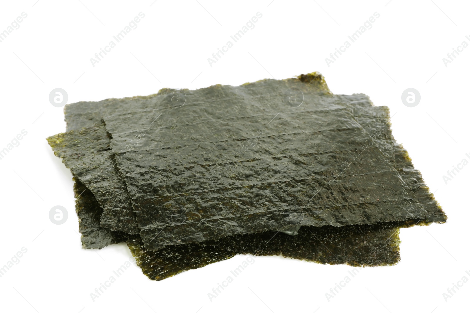 Photo of Many dry nori sheets on white background