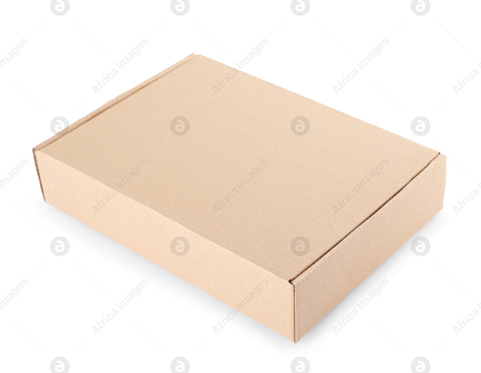 Photo of Closed cardboard box on white background. Mockup for design