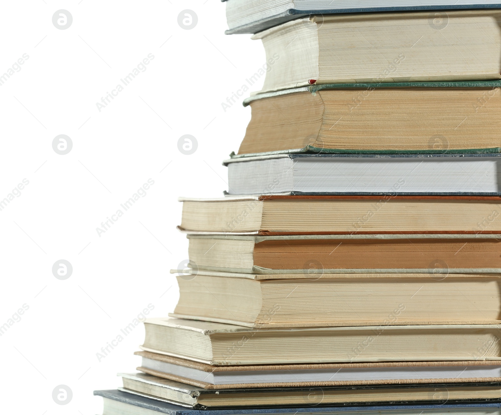 Photo of Stack of many different books isolated on white