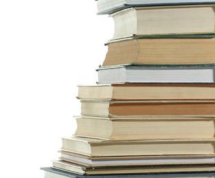 Photo of Stack of many different books isolated on white