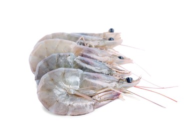 Fresh raw shrimps isolated on white. Healthy seafood