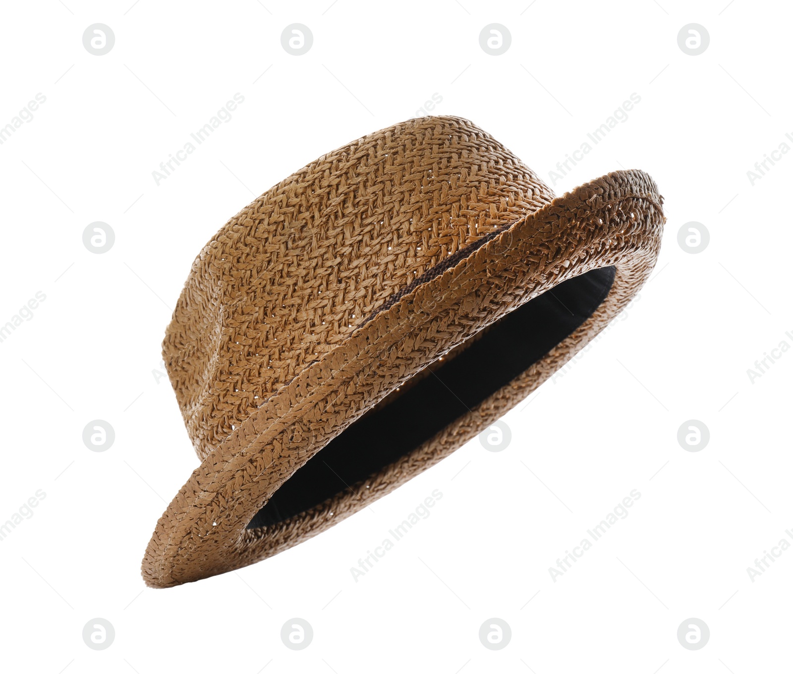 Photo of Stylish brown straw hat isolated on white